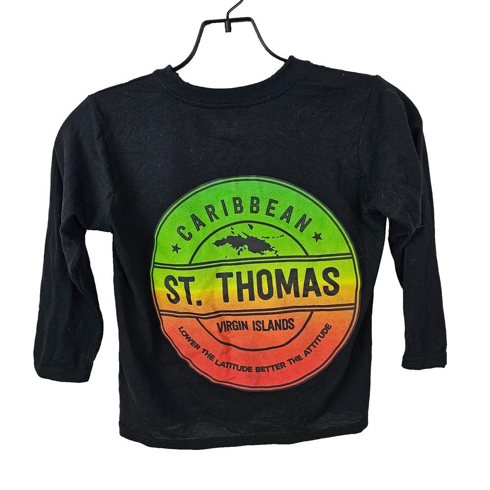 St. Thomas Virgin Islands T-Shirt Black Green Youth Kids S Caribbean Long Sleeve